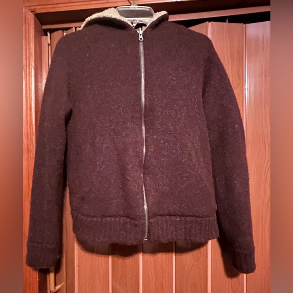Armani exchange faux Sherpa lined zip up.brown hooded jacket reversible size S